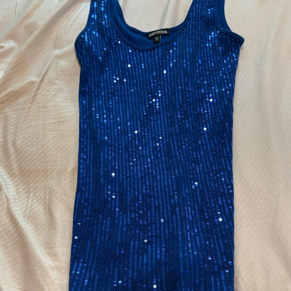 Express Blue Sequin Tank Dress